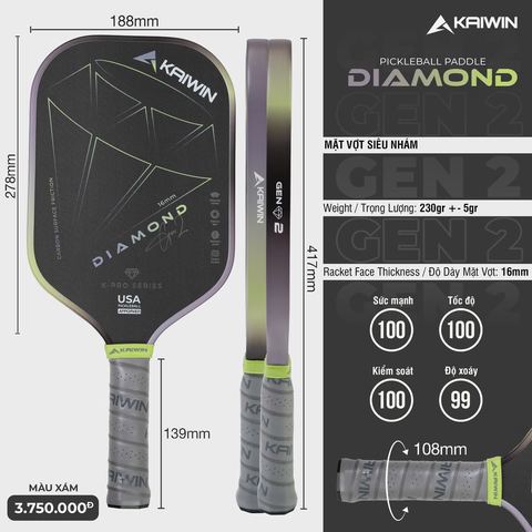 Vợt Pickleball Kaiwin Diamond Gen2 16mm